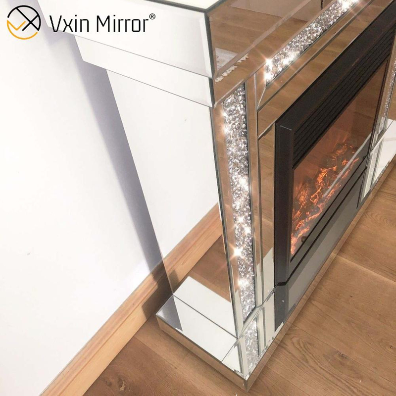 Moderno WXWF-1092 Decoração de Casa Luxo Cristal Esmagado Lareira Espelho Com Aquecedor Móveis de Sala de Estar