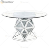 2020 novo design WXF-160 diamante esmagado mesa de jantar redonda de prata com tampo de mesa de vidro temperado