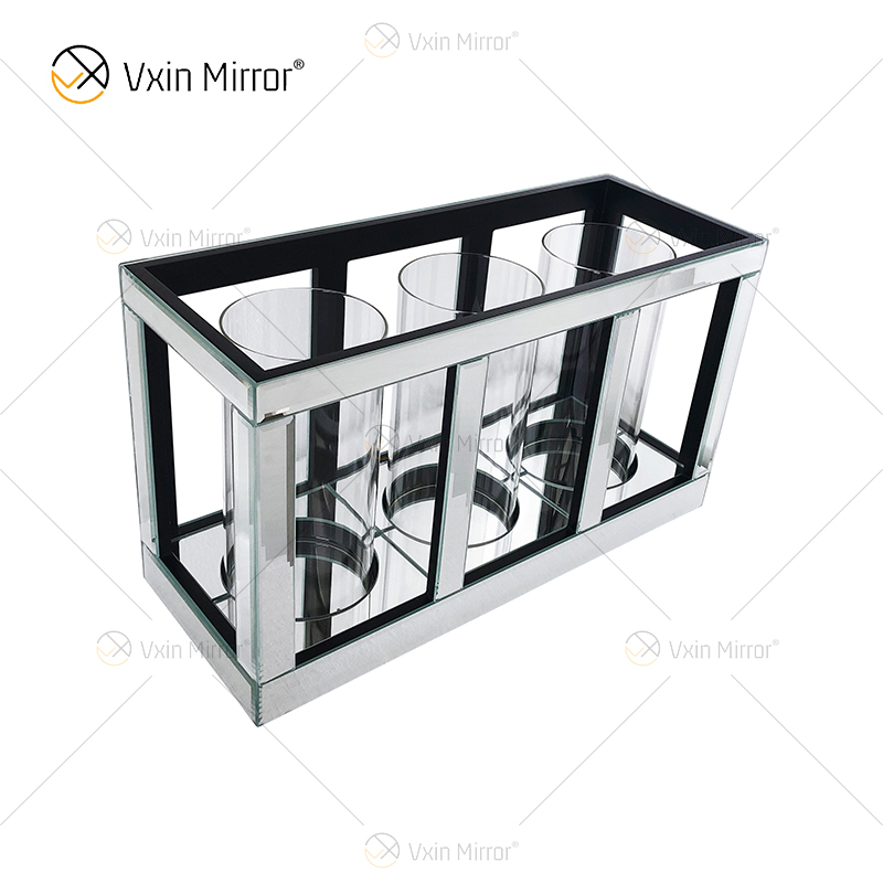 Suporte de vela de vidro espelho prata transparente Meetart com tubo de luz de 3 velas elegante ideal para decoração de casa WXCH-65