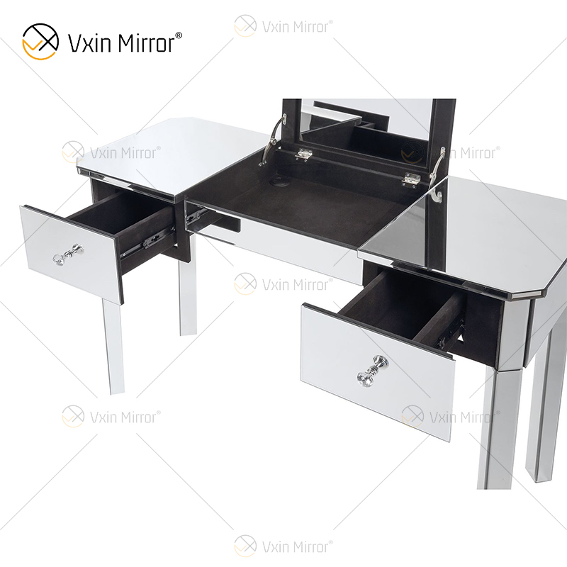 China fornece penteadeira prata moderna com banqueta 2 gavetas com espelho de corpo inteiro