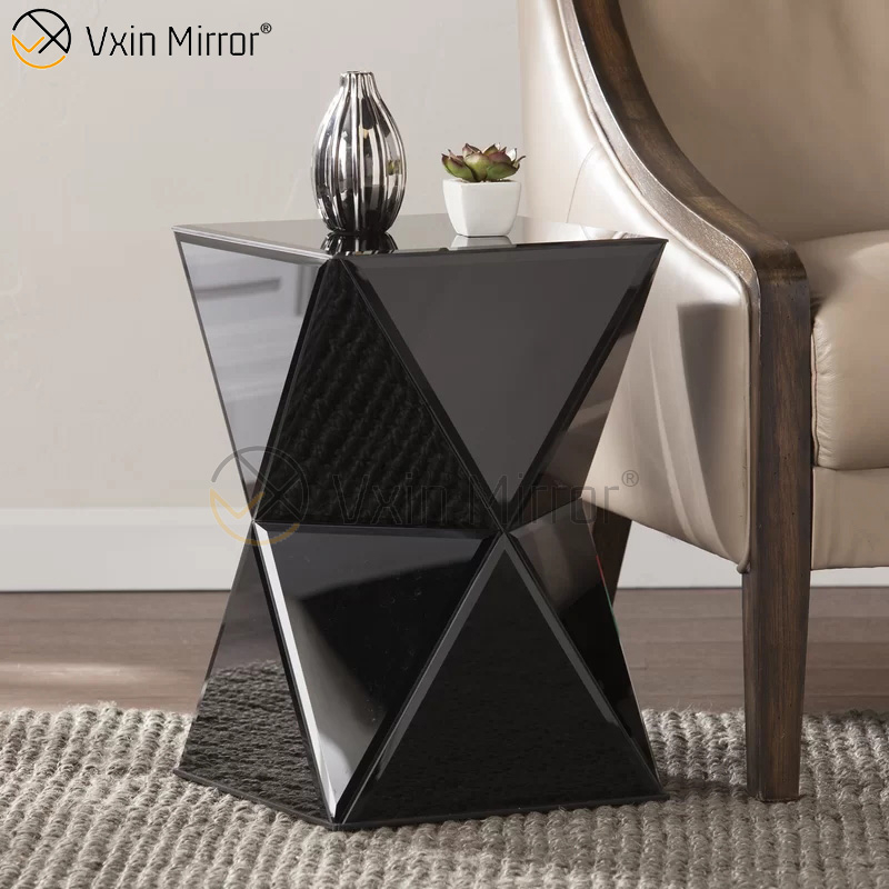 Mesa de cabeceira espelhada com tampo redondo de design moderno mesa de cabeceira de bloco de cristal mesa de console de cristal para sofás WXWF-953