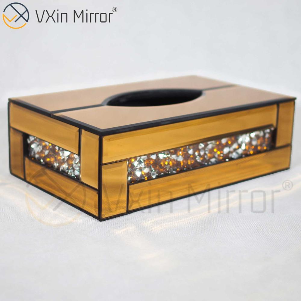 Espelho Vxin WXB-001 Vidro Luxo Marrom Caixa de Lenços de Diamante Triturado Caixa de Lenços Espelho