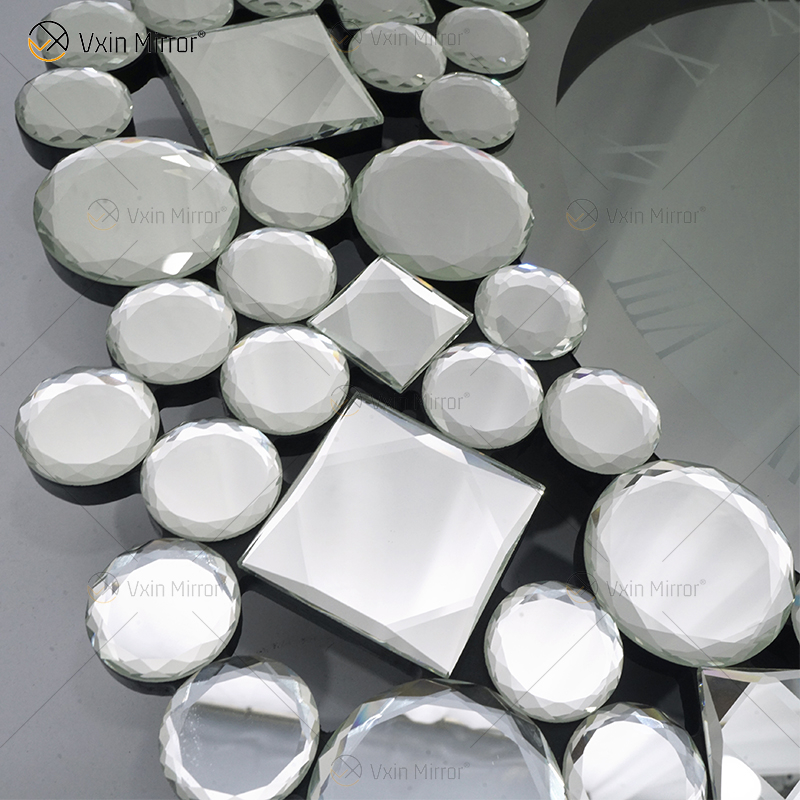 Relógio Espelhado WXMC-085 Decoração de Parede Prata Elegante Relógio Redondo Cristal
