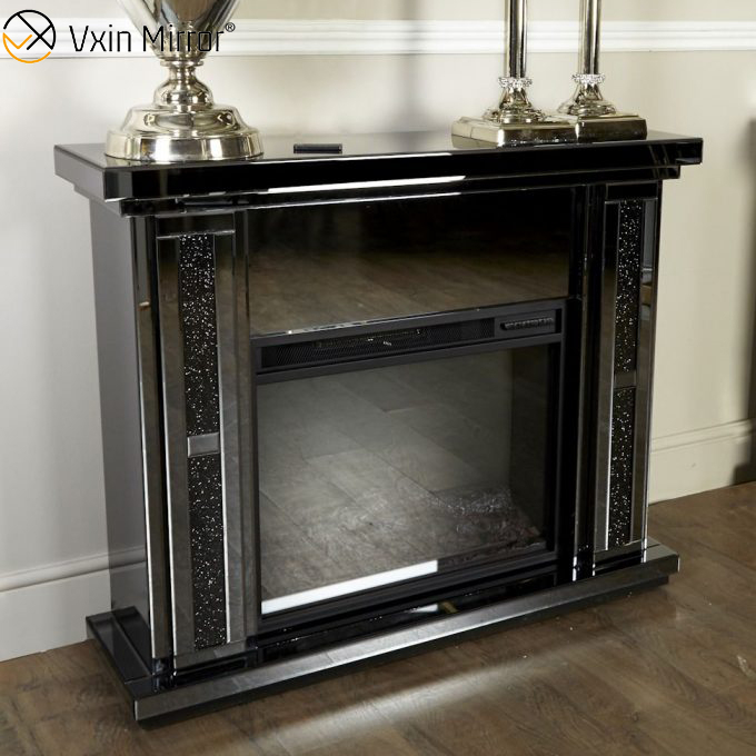 Moderna decoração de casa de luxo espelho de diamante esmagado lareira com aquecedor em móveis de sala de estar WXWF-1098