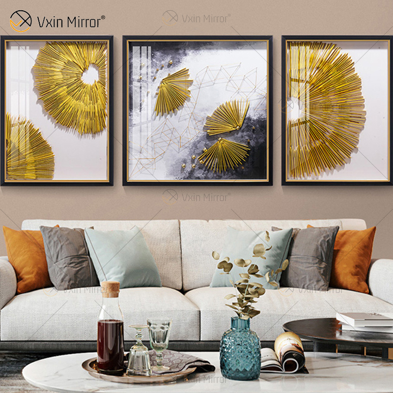 O mais novo WXPA-19 Metal Wall Art Decor Peças de Decoração para Casa Luxo Sala de Estar Emoldurado 3d Abstrato para Casa Conjunto para Venda