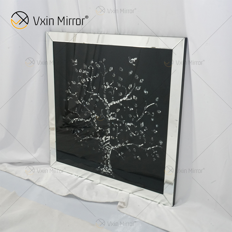Nevina Decoração de Parede Cristal Macieira Moldura Espelhada Espelho Biselado Moldura de Arte de Parede Cristal Forma Retangular para Sala de Estar