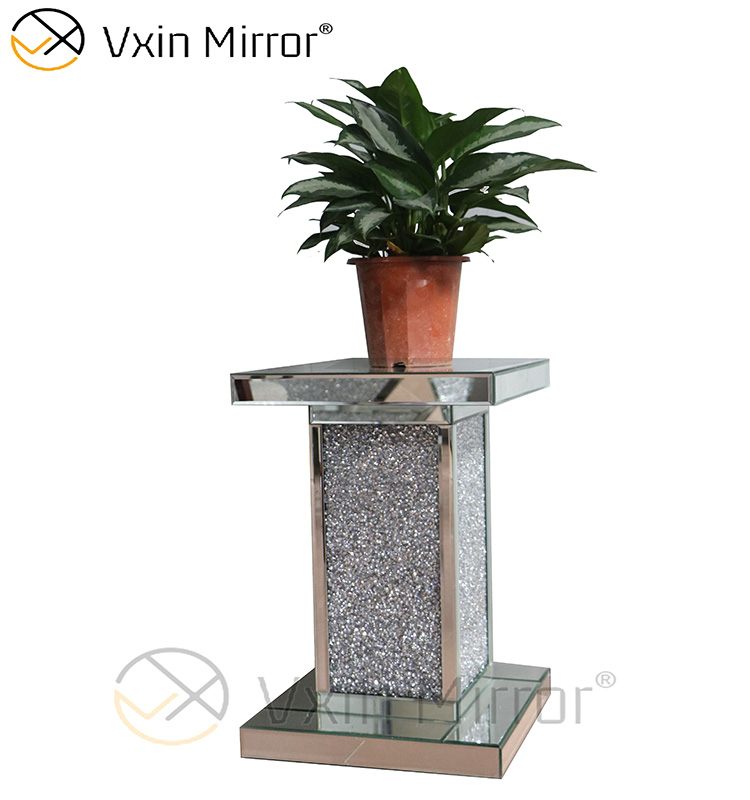 Decoração de sala de estar Vxin WXWF-723 Mesa Lateral Moderna Prata Diamante Triturado Mesa Final