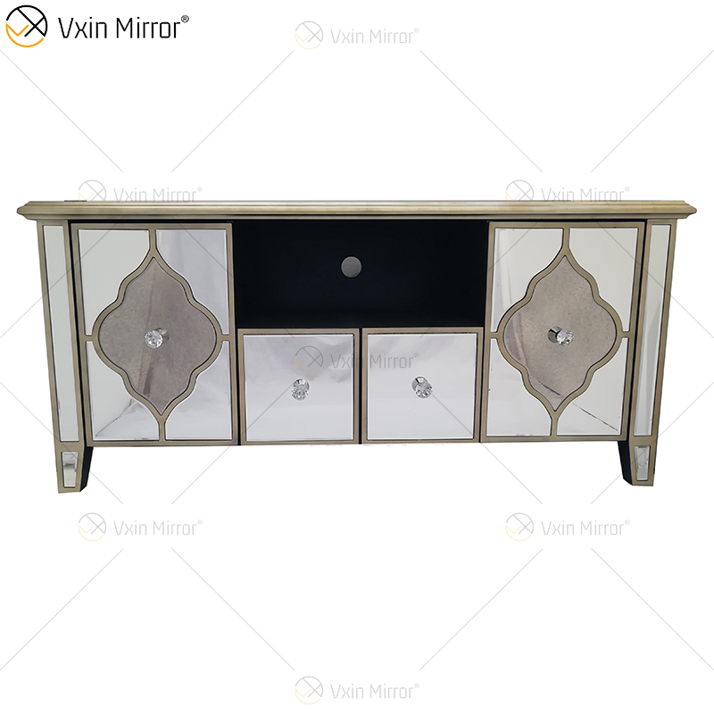 Móveis ornamentados de Berlim WXF-680 Anti Champagne Gold Armário de TV com 2 gavetas e portas