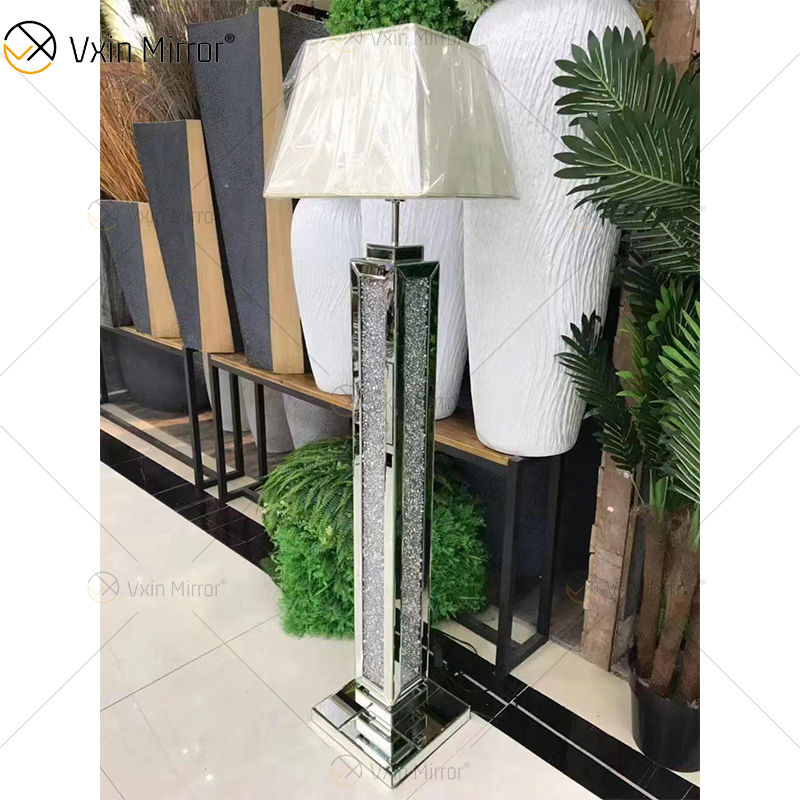 Lâmpada de pé de chão de diamante esmagado para sala de estar clássica com abajur espelho lâmpada