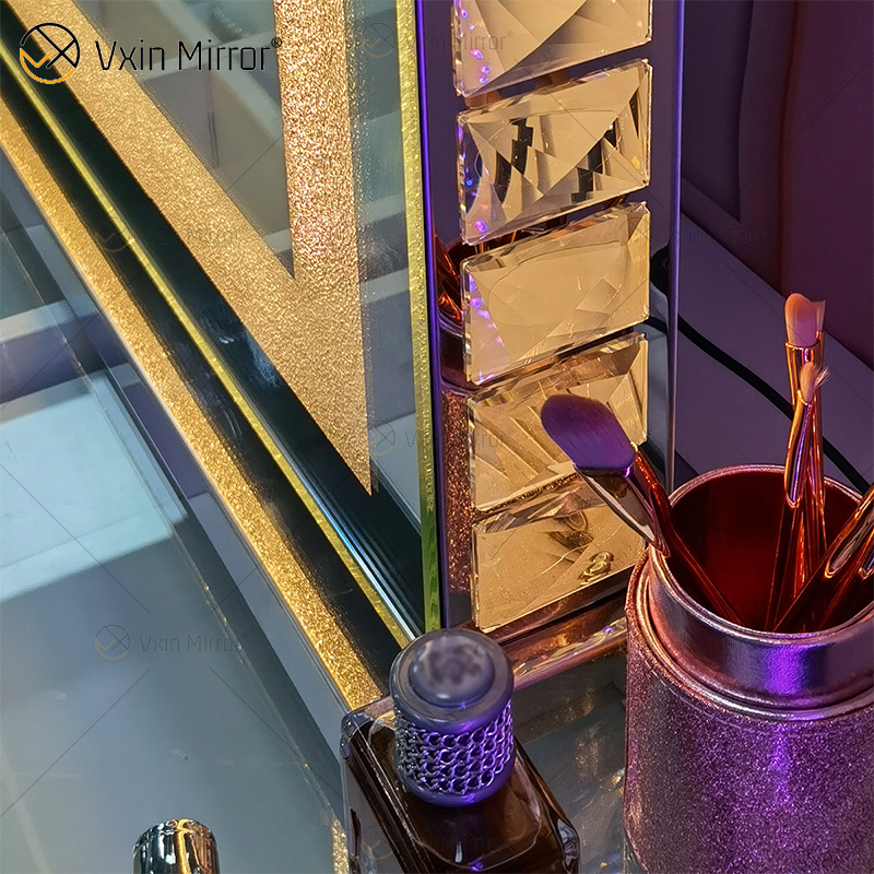 Vanity Hollywood LED com Bluetooth WXDL-1208 Cristal Areia Tampo de Mesa Oval Estilo Decorativo Espelho de Maquiagem para Conjuntos de Quarto