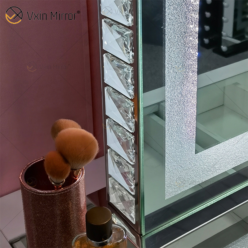 Vanity Hollywood LED com Bluetooth WXDL-1208 Cristal Areia Tampo de Mesa Oval Estilo Decorativo Espelho de Maquiagem para Conjuntos de Quarto