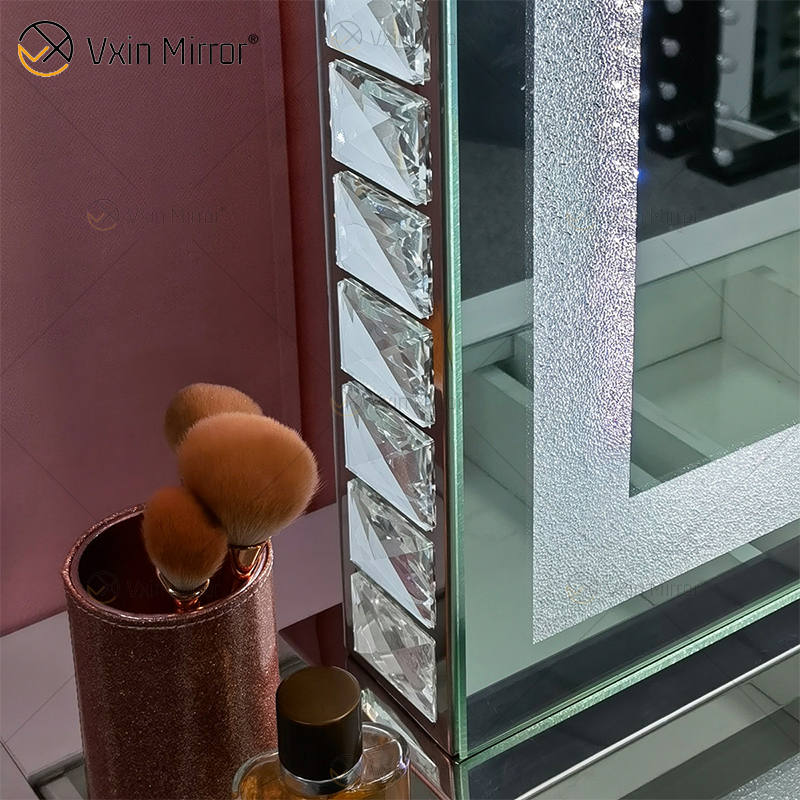 Vanity Hollywood LED com Bluetooth WXDL-1208 Cristal Areia Tampo de Mesa Oval Estilo Decorativo Espelho de Maquiagem para Conjuntos de Quarto