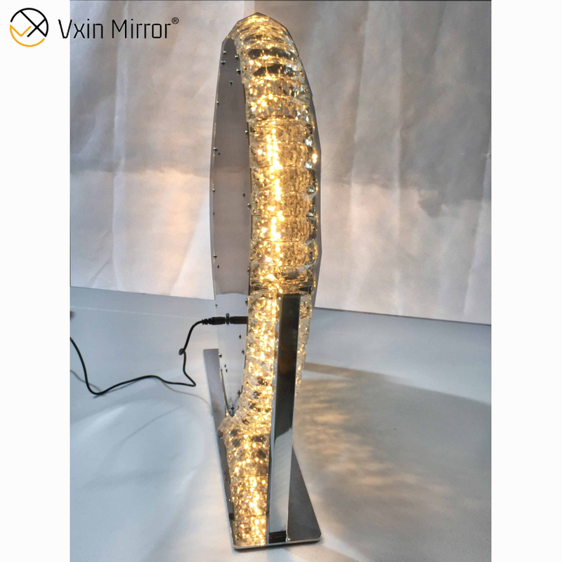 Oval decorativo diamante cristal dimerizável toque Hollywood tampo de mesa espelho de maquilhagem WXDL-175