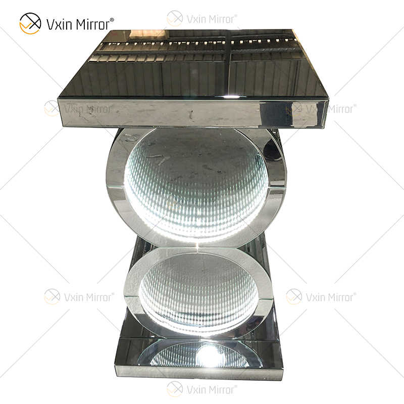 Mesa Prata LED 3d Mesa de Café Iluminado Espelho Infinito Túnel Sparkle Espelhado em O Formato Mesa Console Mesa Lateral WXF-290