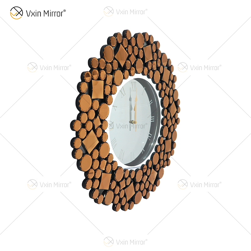 Relógio Espelhado WXMC-085 Decoração de Parede Prata Elegante Relógio Redondo Cristal