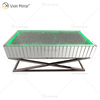 Venda imperdível WXF-582 Móveis de diamante esmagado prata com suporte de aço inoxidável com alto-falante e mesa de centro LED azul dente