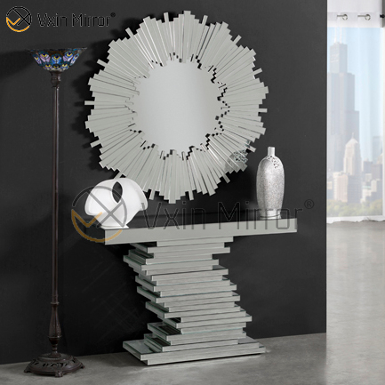Tamanho personalizado Vxin espelhado moderno 3D prata elegante mesa de console de madeira com espelho para móveis de sala de estar