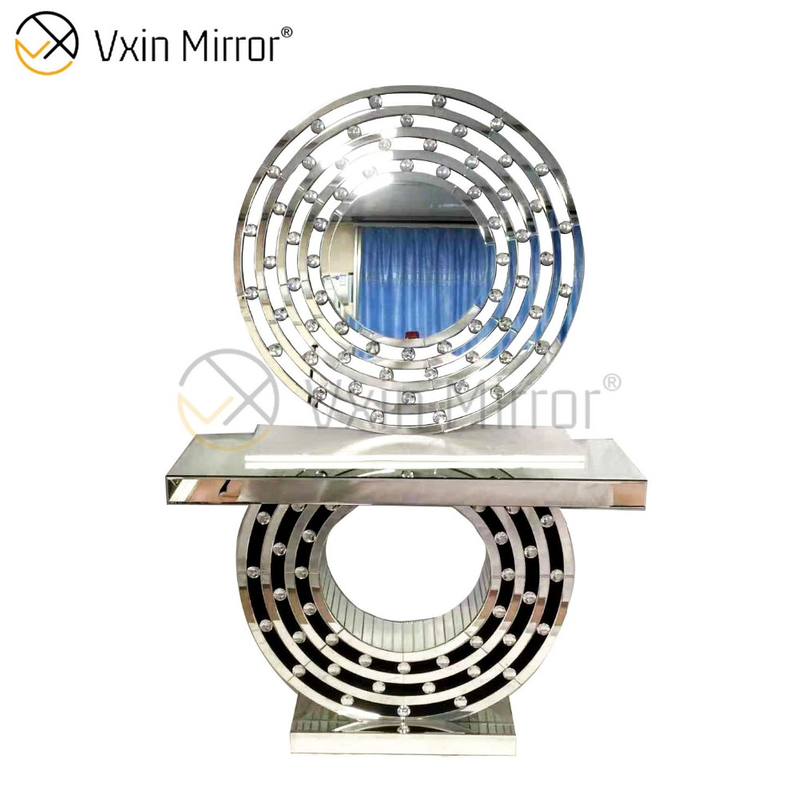 Tamanho personalizado Vxin espelhado moderno 3D prata elegante mesa de console de madeira com espelho para móveis de sala de estar