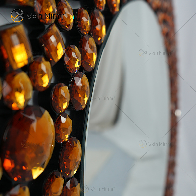 Decoração de parede de luxo dourado prata cristal de parede espelho redondo suspenso
