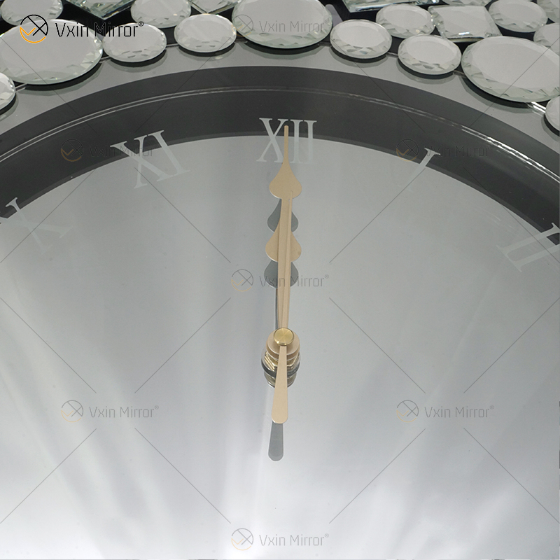 Relógio Espelhado WXMC-085 Decoração de Parede Prata Elegante Relógio Redondo Cristal