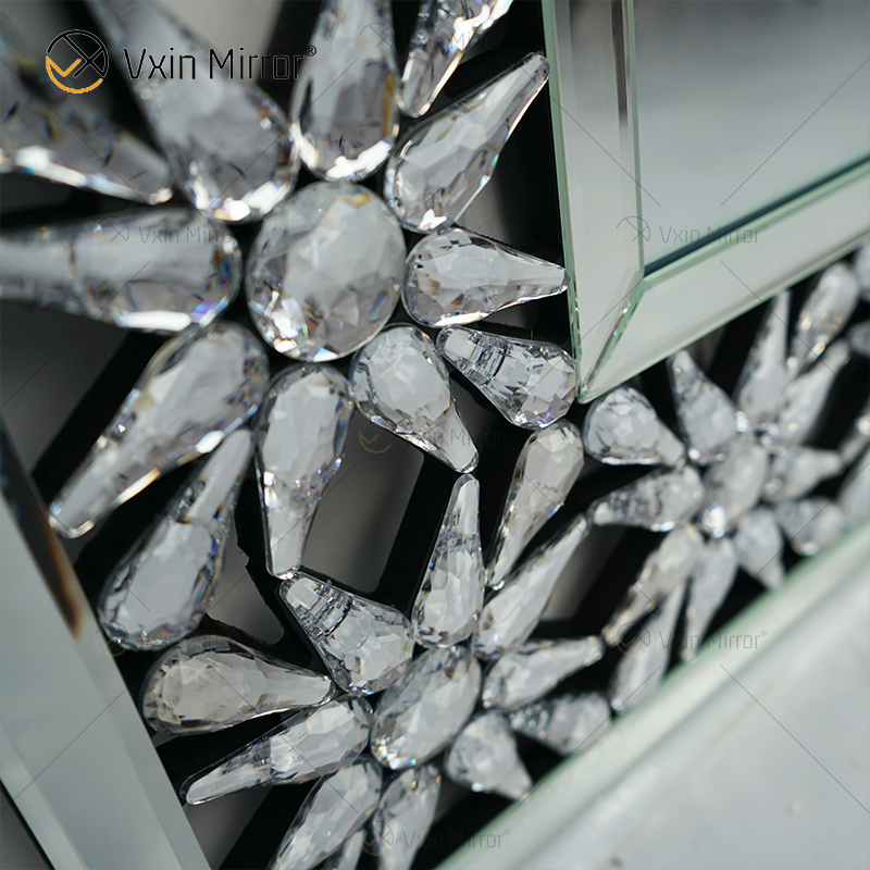 Manufactory atacado elegante WXM-1095 decoração moderna casa prata cristal decorativo espelho de parede