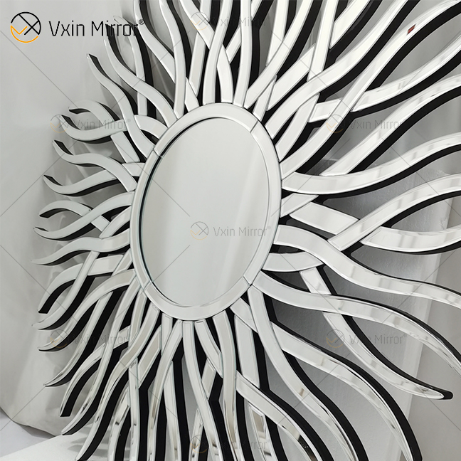 Fornecimento de fábrica prata WXM-1655 forma geométrica espelho de vidro decorativo de parede
