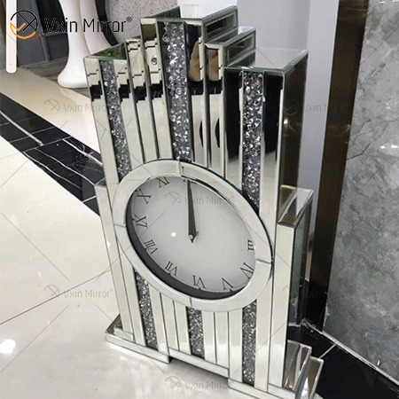 Novo design de fábrica WXMC-relógio de mesa retangular espelho cristal prata
