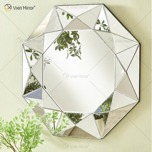 Espelho VXin WXM-1719 Moden Prata Vidro 3D Decorativo Espelho de Parede Decoração de Casa para Sala de Estar Quarto