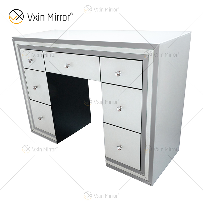 Conjunto de espelho branco de venda imperdível WXF-792 penteadeira moderna moldura de prata com cadeira 7 gavetas