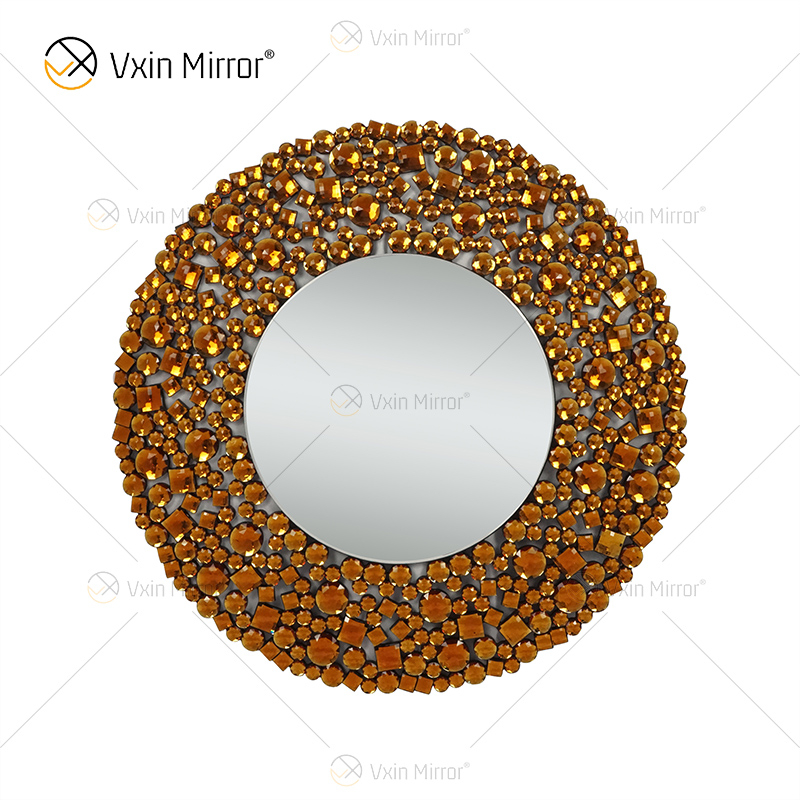 Decoração de parede de luxo dourado prata cristal de parede espelho redondo suspenso