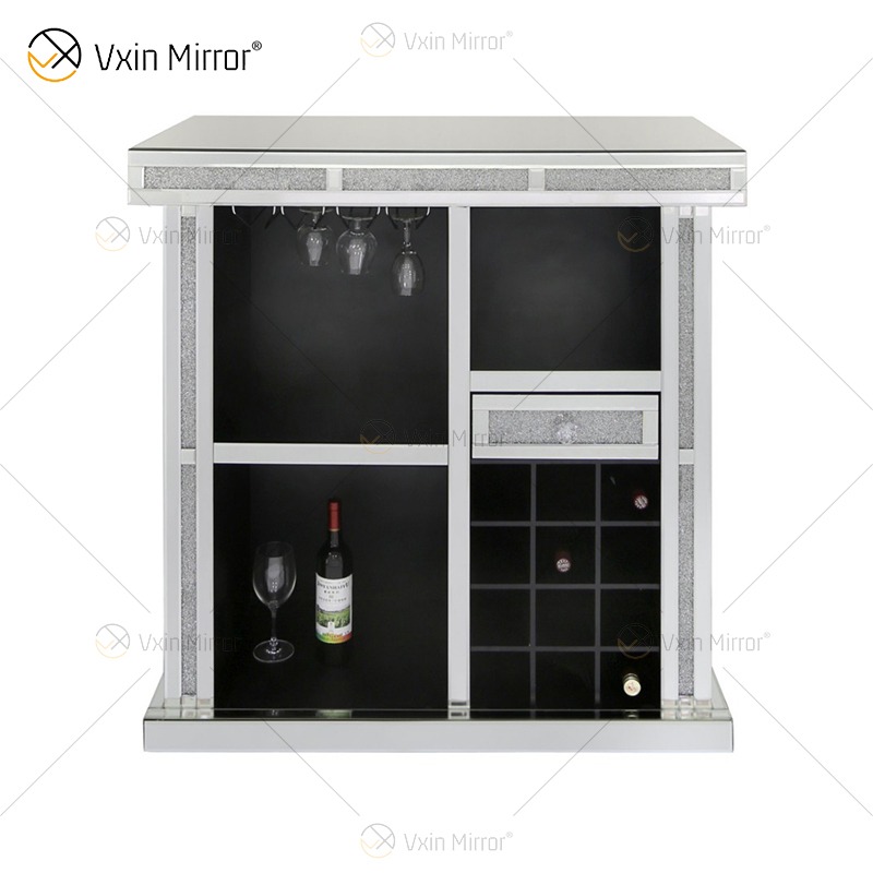 Armário de vinho alto Vxin Home Decor WXF-142 prata espelhado triturado diamante com uma gaveta