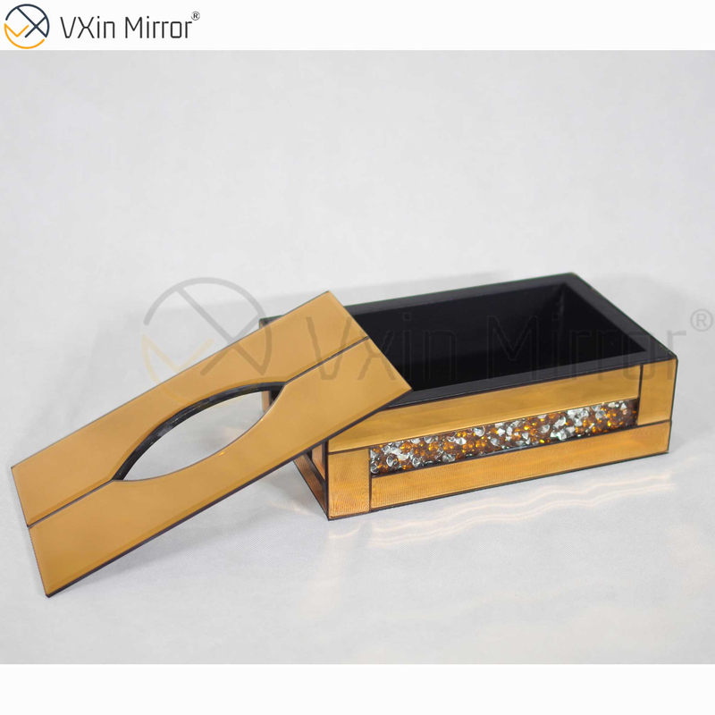 Espelho Vxin WXB-001 Vidro Luxo Marrom Caixa de Lenços de Diamante Triturado Caixa de Lenços Espelho