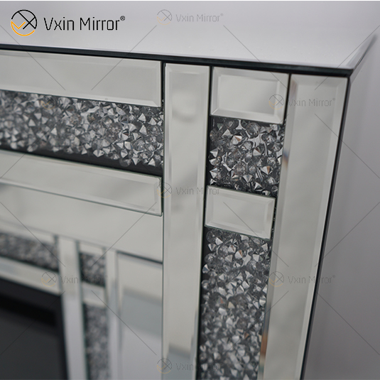 Diamond Luxury Popular Crush Brilhante Cristal Banda Dupla Espelhada WXWF-1109 Lareira Surround com Espelho Elétrico Lareira