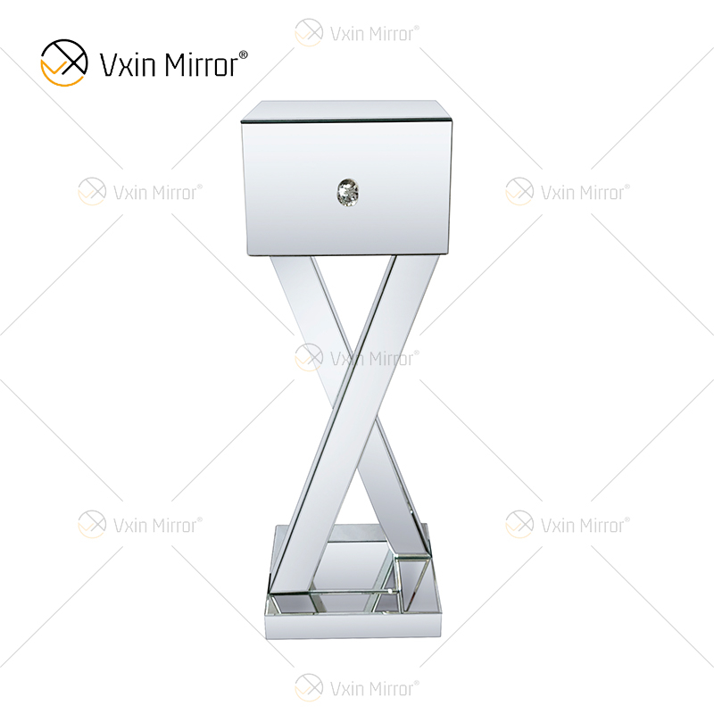 Mesa Lateral Decoração WXF-980 Moderna Prata Cristal Espelhada Mesa Lateral Com Gaveta