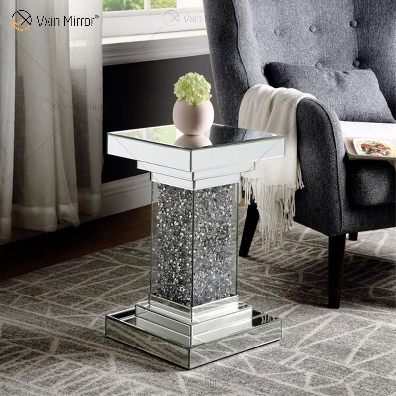 Mesa de canto de venda imperdível Vxin WXF-979 design moderno retangular diamante esmagado mesa lateral espelho
