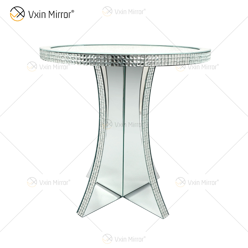 Armário de espelho de cristal de diamante esmagado para corredor de luxo redondo prata espelhada mesa de cabeceira sofás mesa de centro móveis WXF-145