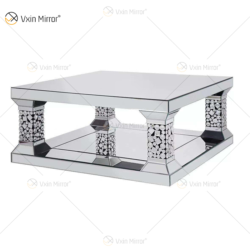 Terno acrílico de alta qualidade prata grande cristal parede espelho mesa lateral mesa de centro sala de estar conjuntos de cristal