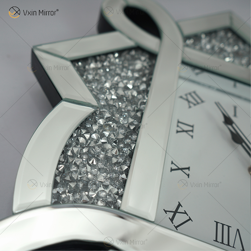 Pacote de teste Novo design WXC-083 Moderno Prata Esmagado Diamante 3D Relógio Espelhado de Parede