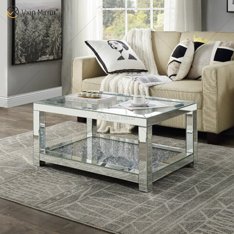 Mesa de centro espelhada com diamantes brilhantes Vxin com cobertura de diamantes para sala de estar