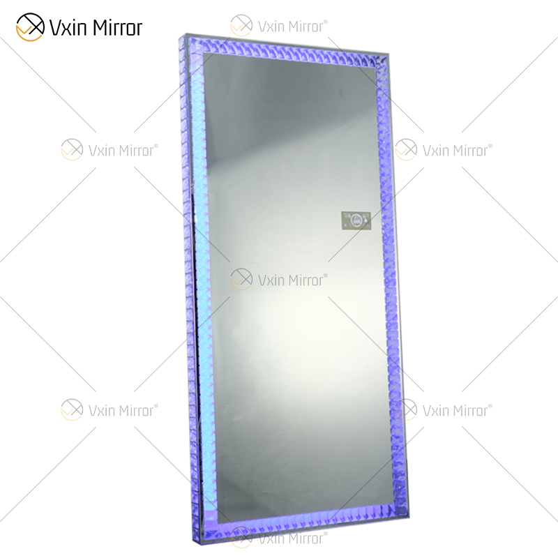 Mosaico LED Inclinado Retangular Espelho de Chão Cristal Surround Espelho de Corpo Inteiro Espelho de Vestir para Quarto Sala de Estar