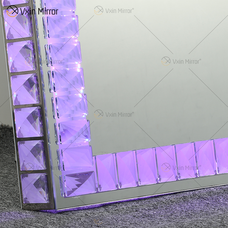 Mosaico LED Inclinado Retangular Espelho de Chão Cristal Surround Espelho de Corpo Inteiro Espelho de Vestir para Quarto Sala de Estar