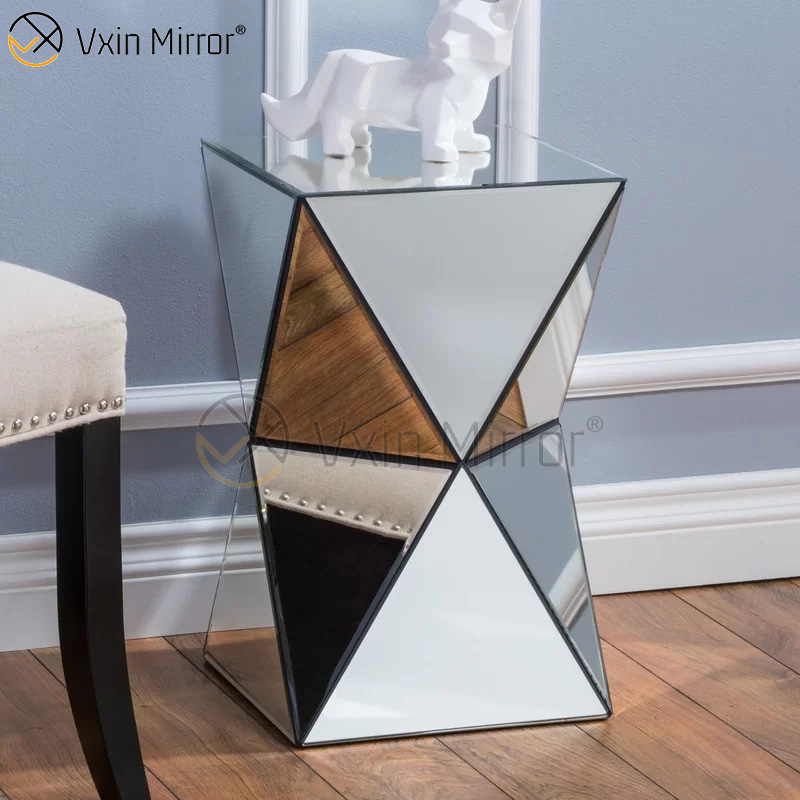 Mesa de cabeceira espelhada com tampo redondo de design moderno mesa de cabeceira de bloco de cristal mesa de console de cristal para sofás WXWF-953