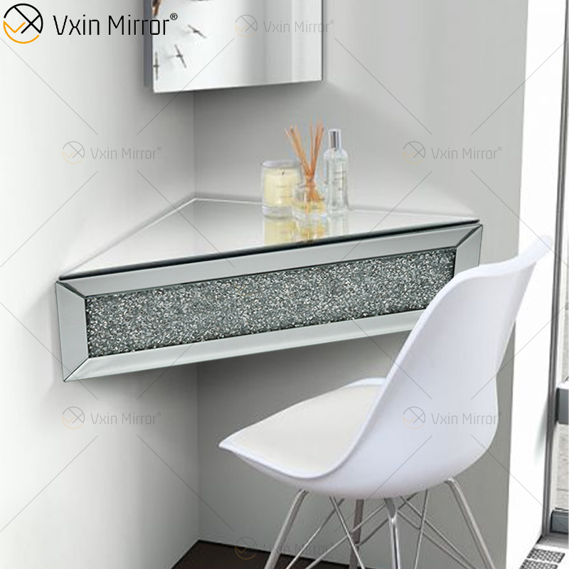 Fornecimento de fábrica Vxin WXF-152 Prata para decoração de parede Prata com diamante esmagado Prateleira de parede com espelho