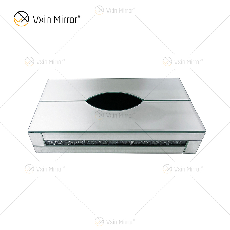 Decoração de casa WXB-001-2 Caixa de lenços de espelho de diamante triturado de vidro prateado