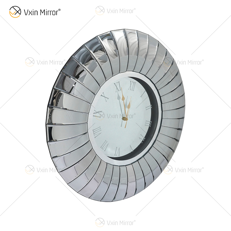 Relógio espelhado WXMC-087 Prata Dobrável Decoração de Parede 3D Relógio Redondo de Cristal Elegante
