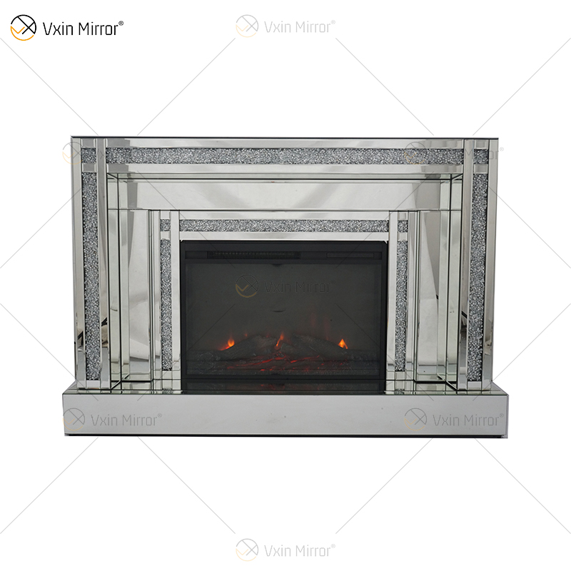 Diamond Luxury Popular Crush Brilhante Cristal Banda Dupla Espelhada WXWF-1109 Lareira Surround com Espelho Elétrico Lareira