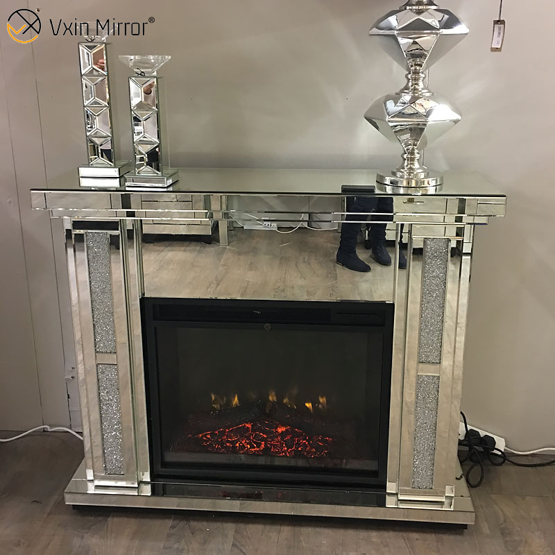 Moderna decoração de casa de luxo espelho de diamante esmagado lareira com aquecedor em móveis de sala de estar WXWF-1098