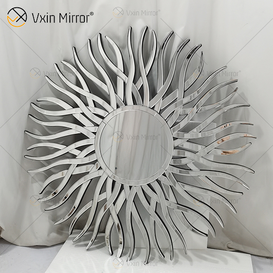 Fornecimento de fábrica prata WXM-1655 forma geométrica espelho de vidro decorativo de parede