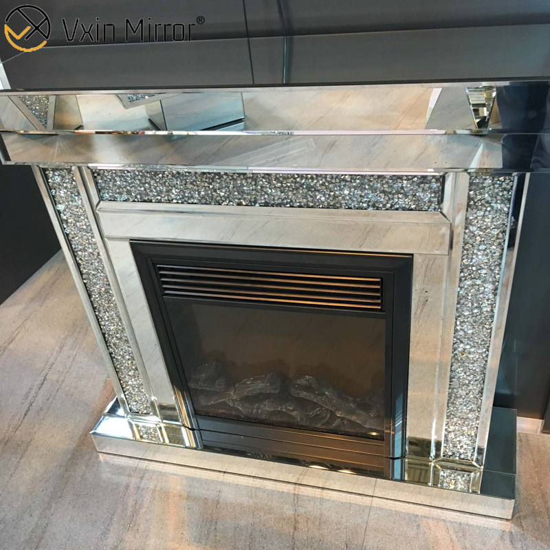 Moderno WXWF-1092 Decoração de Casa Luxo Cristal Esmagado Lareira Espelho Com Aquecedor Móveis de Sala de Estar