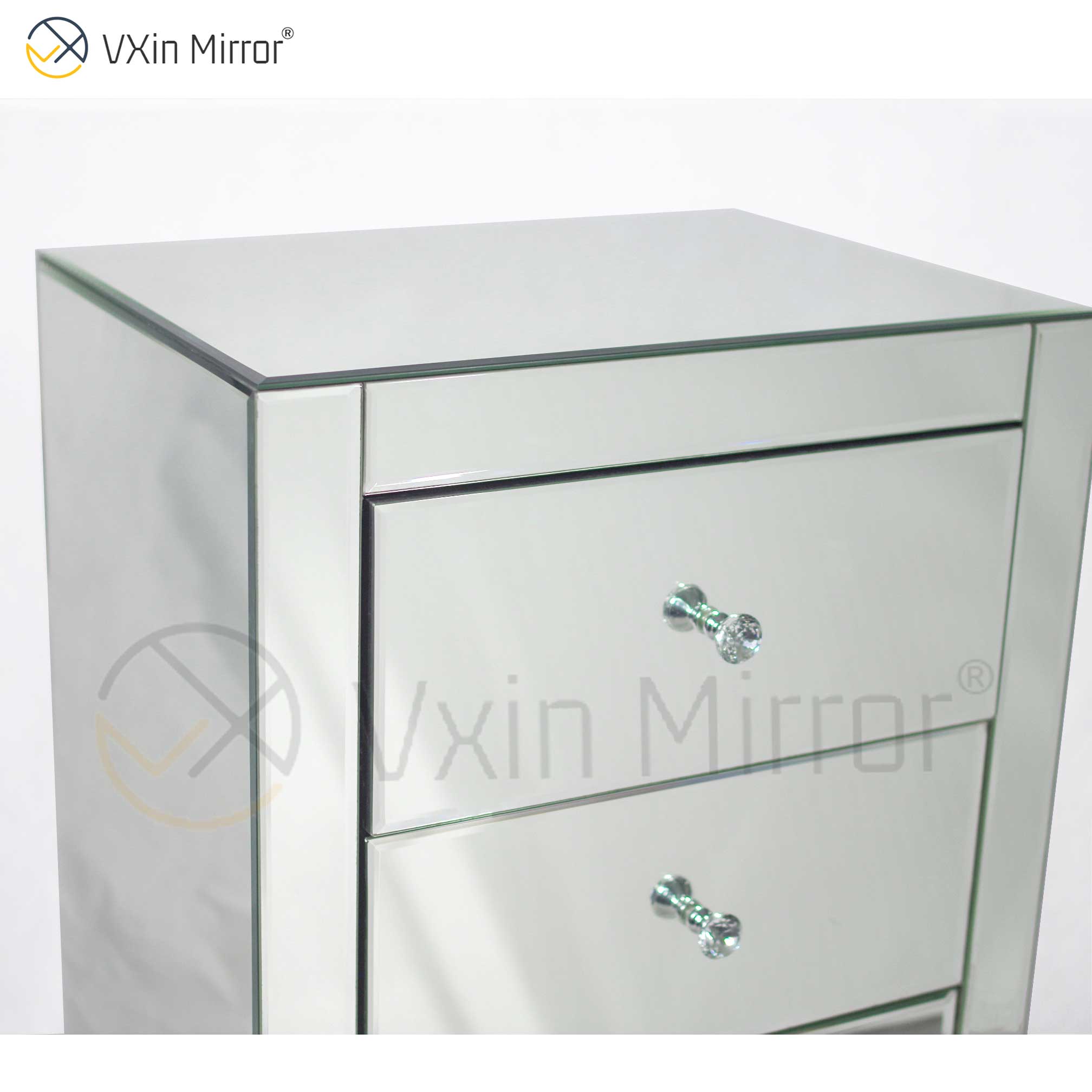 Móveis de quarto modernos mesa de cabeceira espelhada com gavetas personalizadas para sofás WXF-031